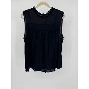 Old Navy Black Sleeveless Mock Neck Lace Yoke Peasant Blouse Womens Plus Size